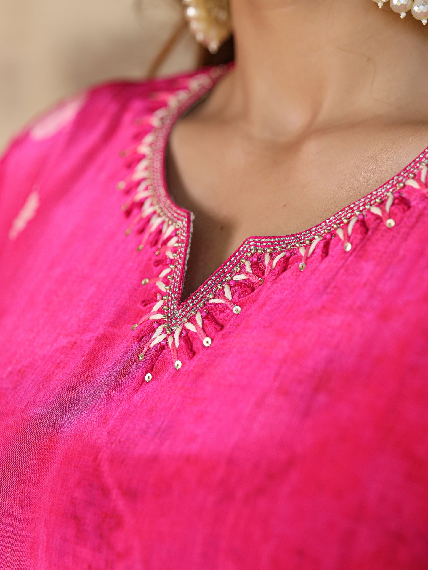 Fuchsia Pink Floral Crepe Suit Set