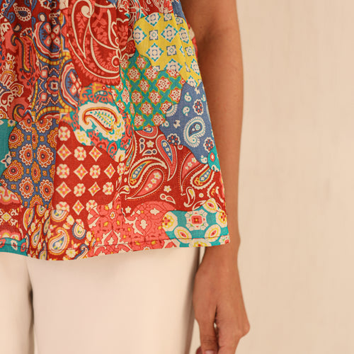 Alaya Printed Pure Cotton Peplum Top