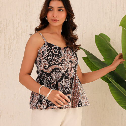 Alaya Printed Pure Cotton Peplum Top
