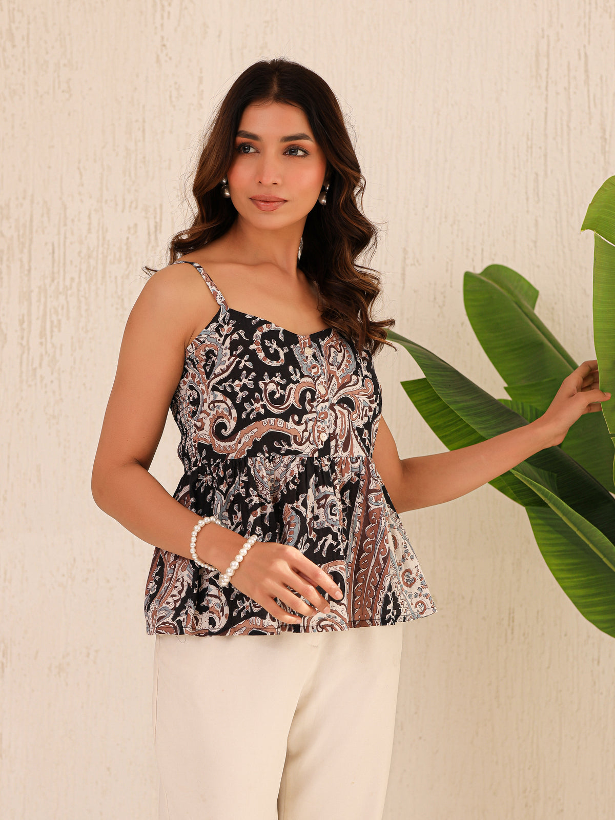 Alaya Printed Pure Cotton Peplum Top