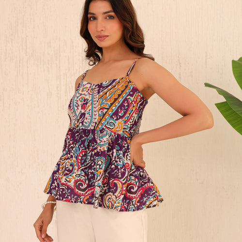 Alaya Printed Pure Cotton Peplum Top