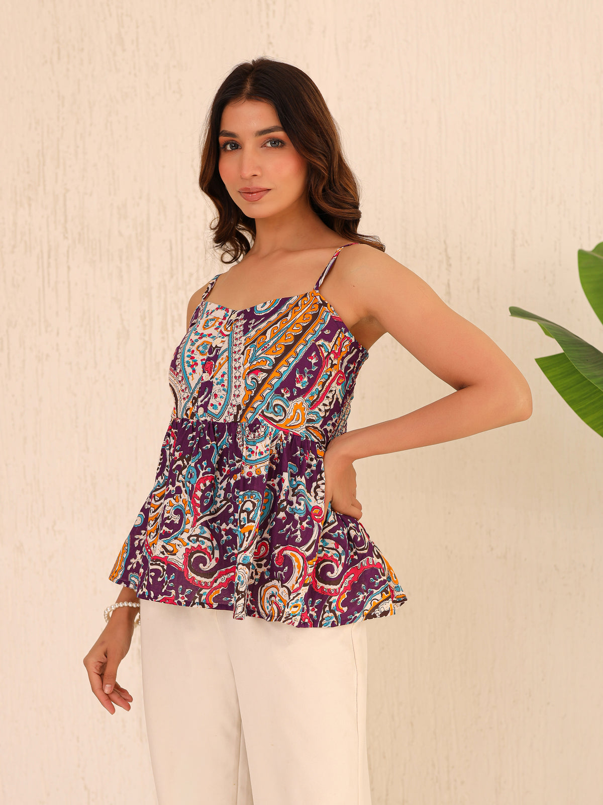 Alaya Printed Pure Cotton Peplum Top
