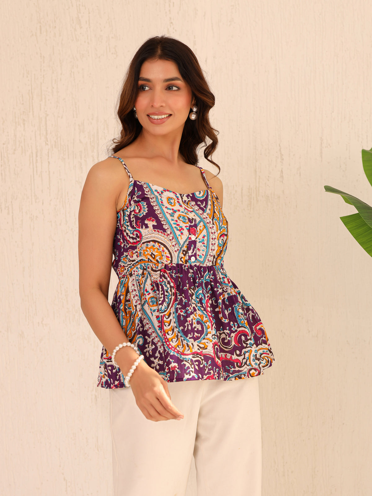 Alaya Printed Pure Cotton Peplum Top