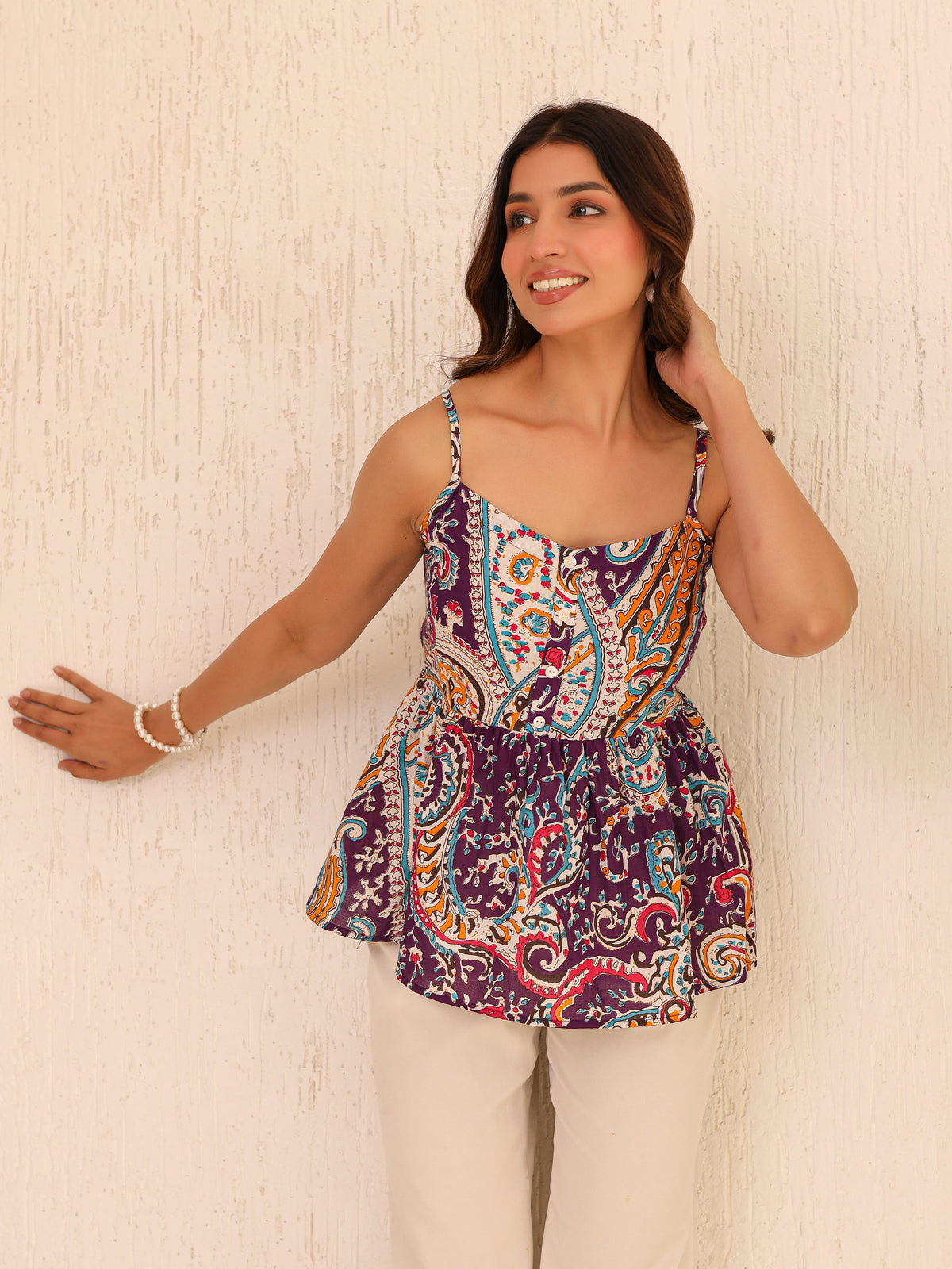 Alaya Printed Pure Cotton Peplum Top