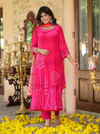 Flamingo Pink Floral Crepe Suit Set