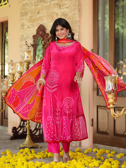 Flamingo Pink Floral Crepe Suit Set