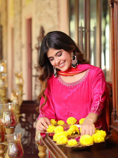 Flamingo Pink Floral Crepe Suit Set