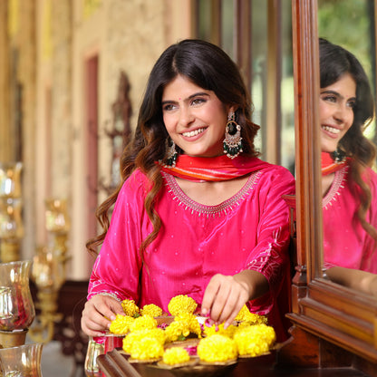 Flamingo Pink Floral Crepe Suit Set