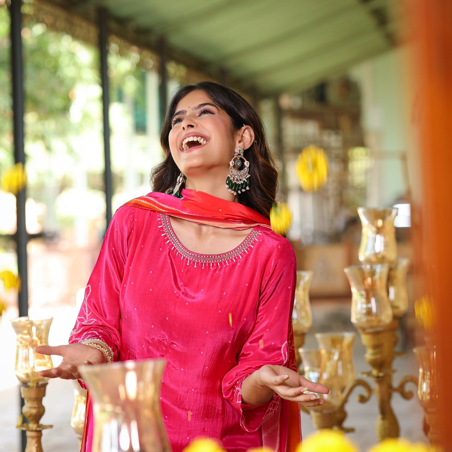 Flamingo Pink Floral Crepe Suit Set