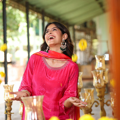 Flamingo Pink Floral Crepe Suit Set