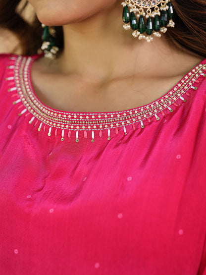 Flamingo Pink Floral Crepe Suit Set