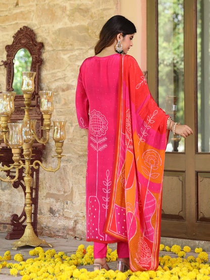 Flamingo Pink Floral Crepe Suit Set