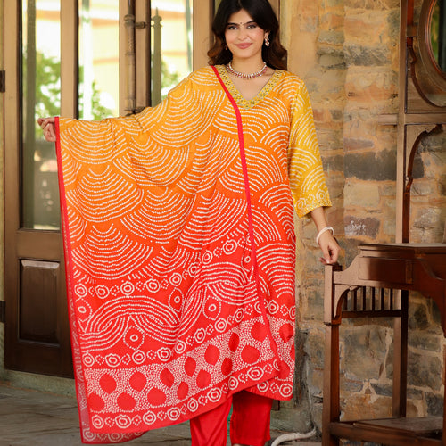 Orange Ombre Bandhni Suit Set