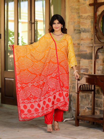 Orange Ombre Bandhni Suit Set
