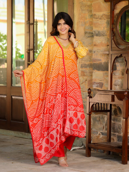 Orange Ombre Bandhni Suit Set