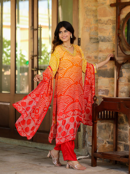 Orange Ombre Bandhni Suit Set
