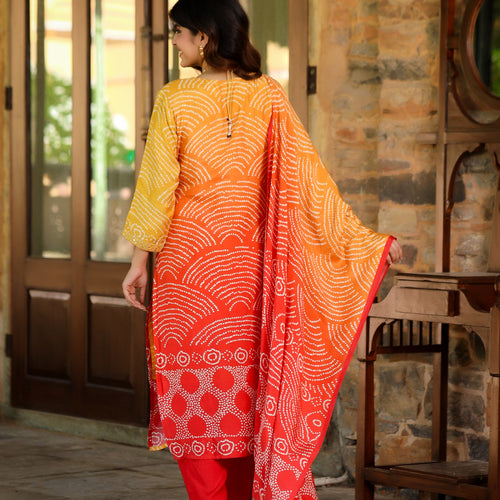 Orange Ombre Bandhni Suit Set