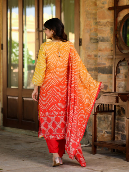 Orange Ombre Bandhni Suit Set