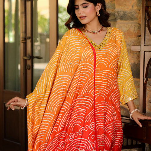 Orange Ombre Bandhni Suit Set