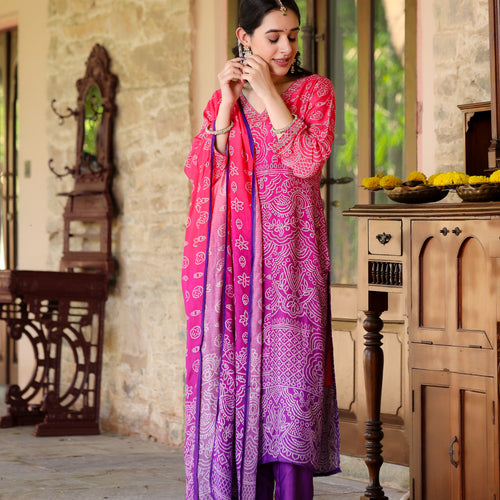 Purple Ombre Bandhni Suit Set