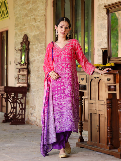 Purple Ombre Bandhni Suit Set