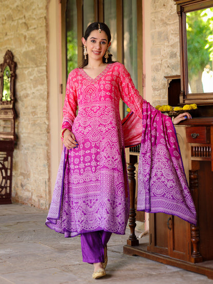 Purple Ombre Bandhni Suit Set