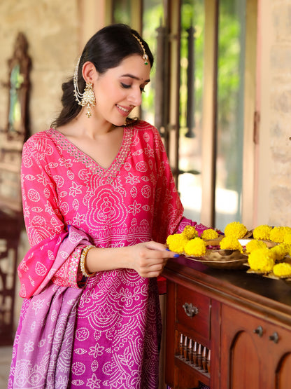 Purple Ombre Bandhni Suit Set