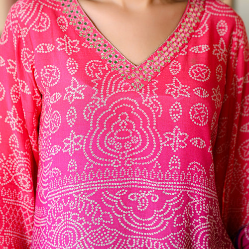 Purple Ombre Bandhni Suit Set
