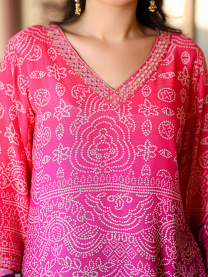 Purple Ombre Bandhni Suit Set