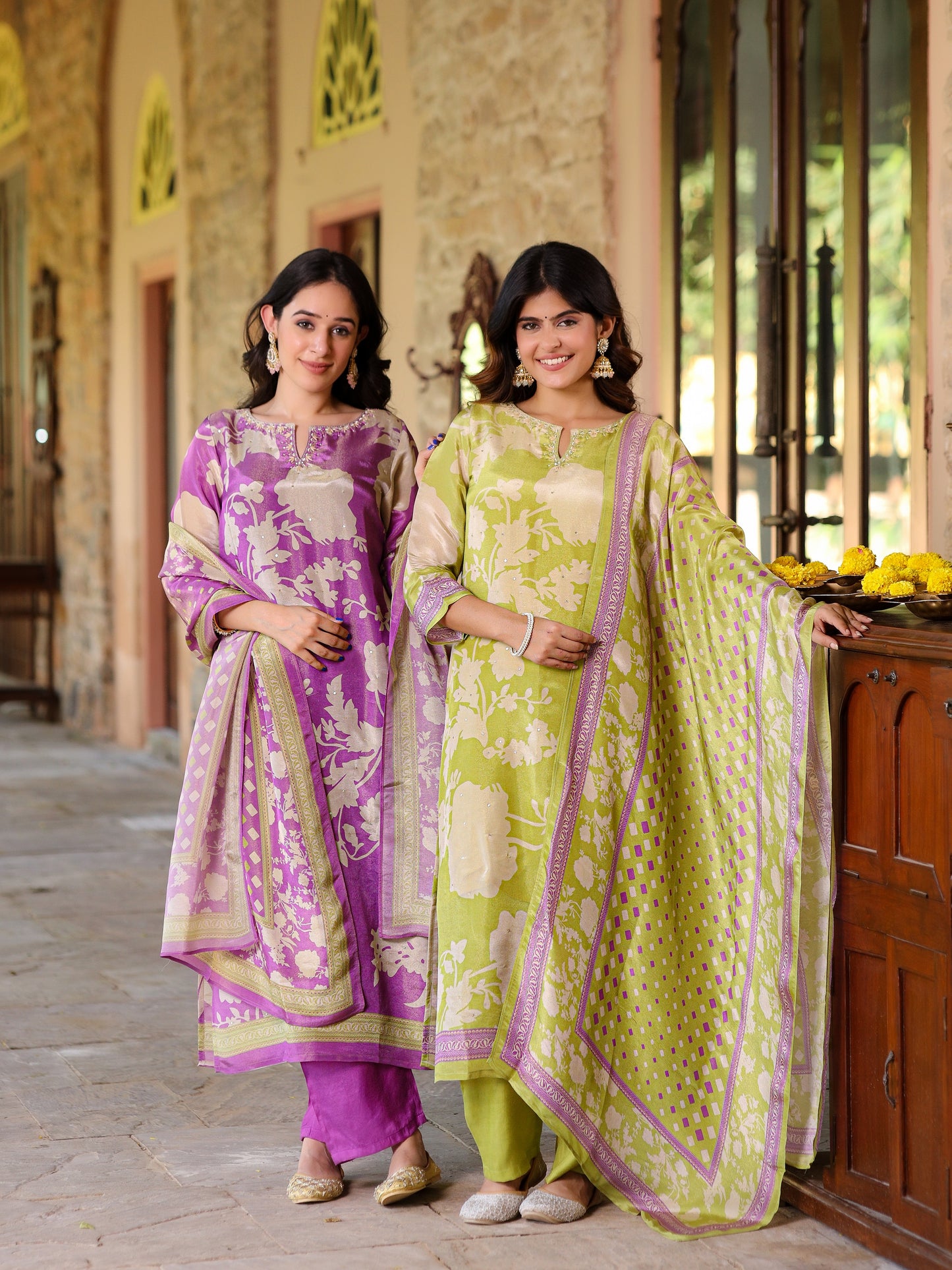 Lavender Floral Shimmer Suit Set