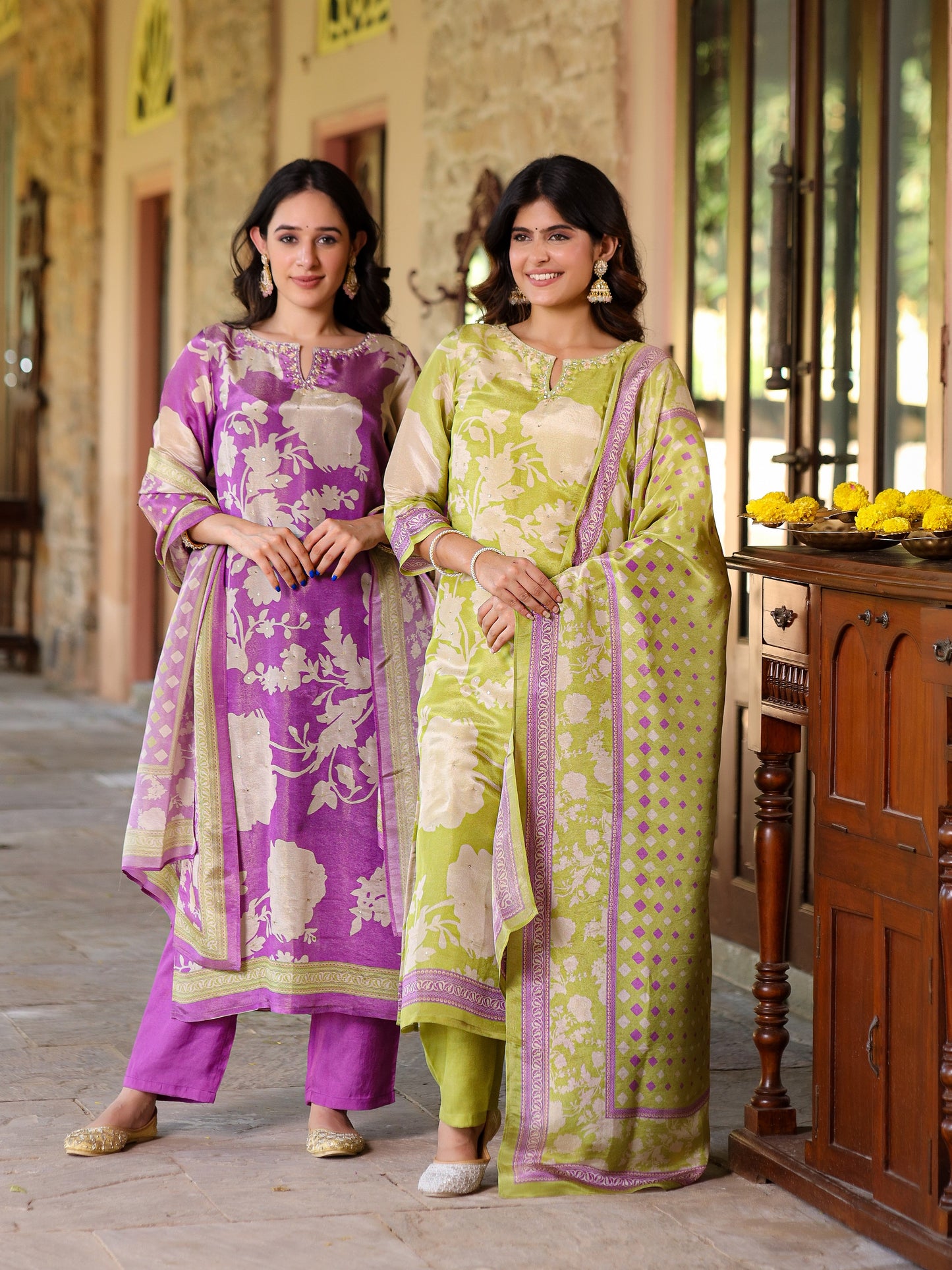 Lavender Floral Shimmer Suit Set