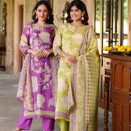 Lavendar Floral Shimmer Suit Set