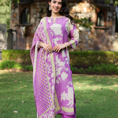 Lavendar Floral Shimmer Suit Set