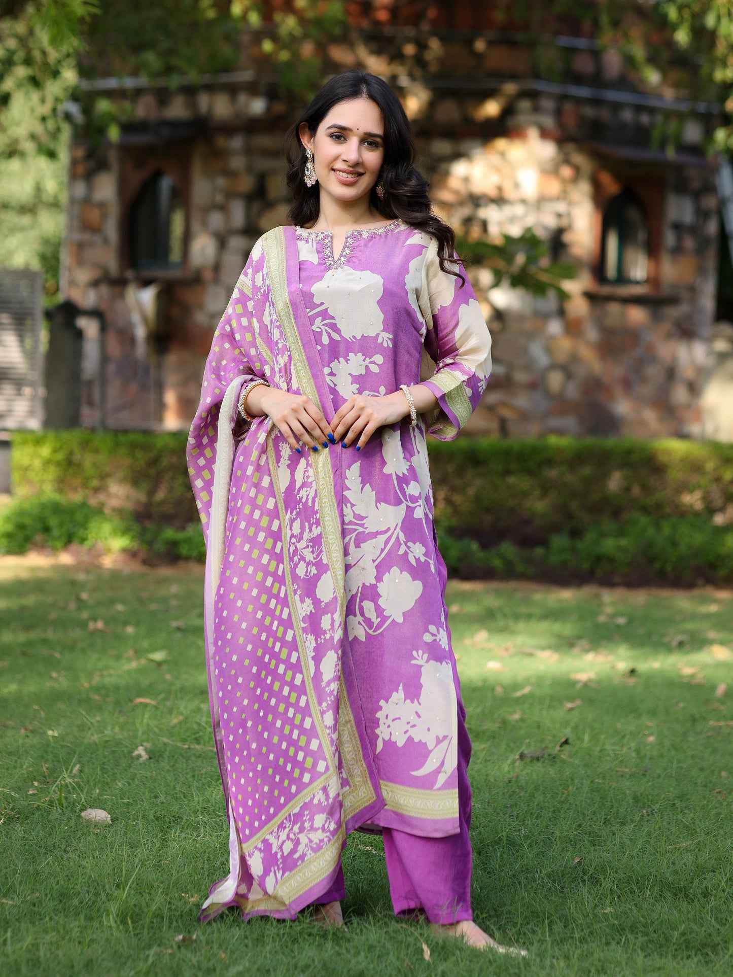 Lavender Floral Shimmer Suit Set