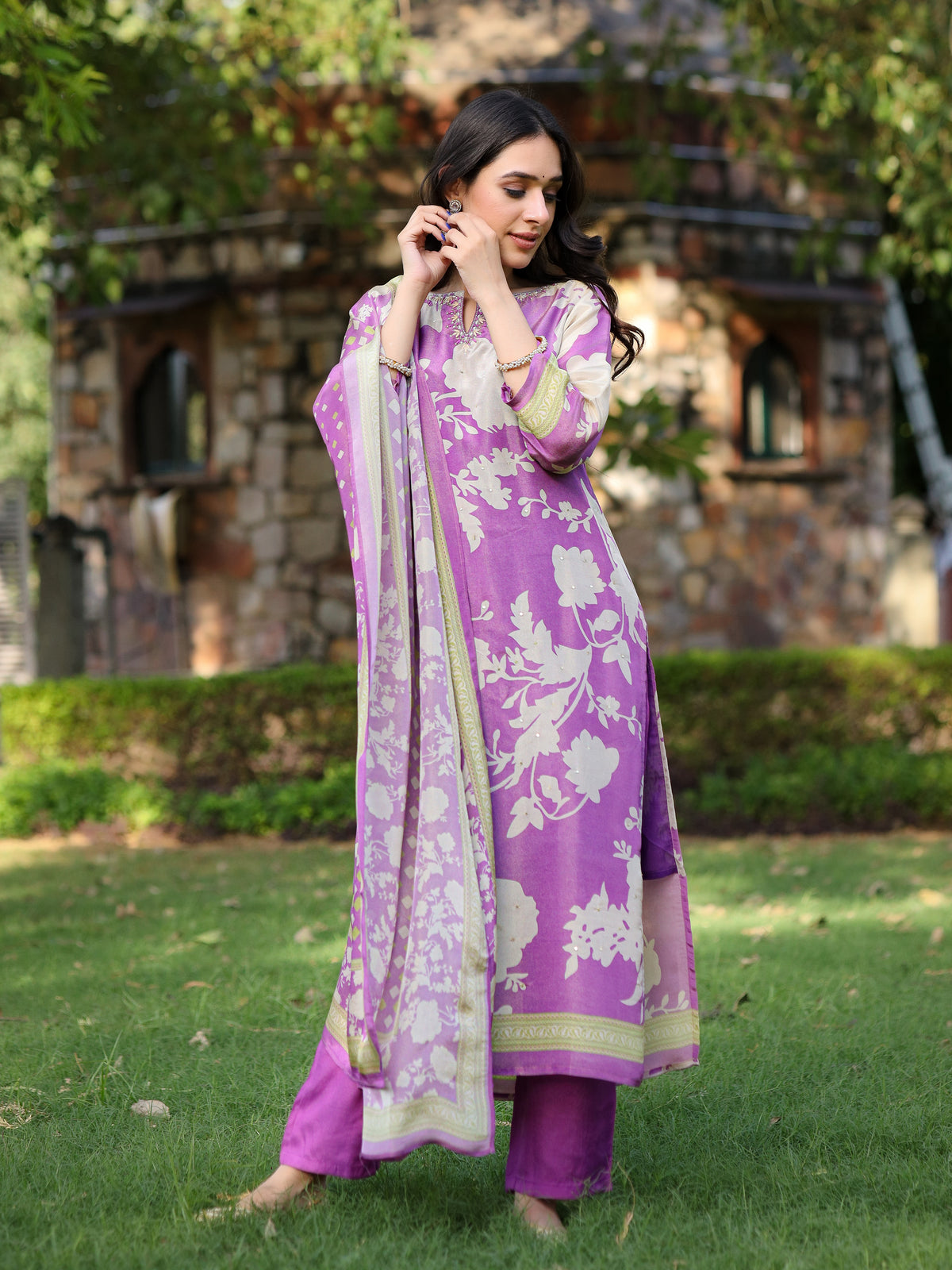 Lavendar Floral Shimmer Suit Set