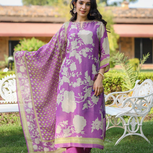 Lavendar Floral Shimmer Suit Set
