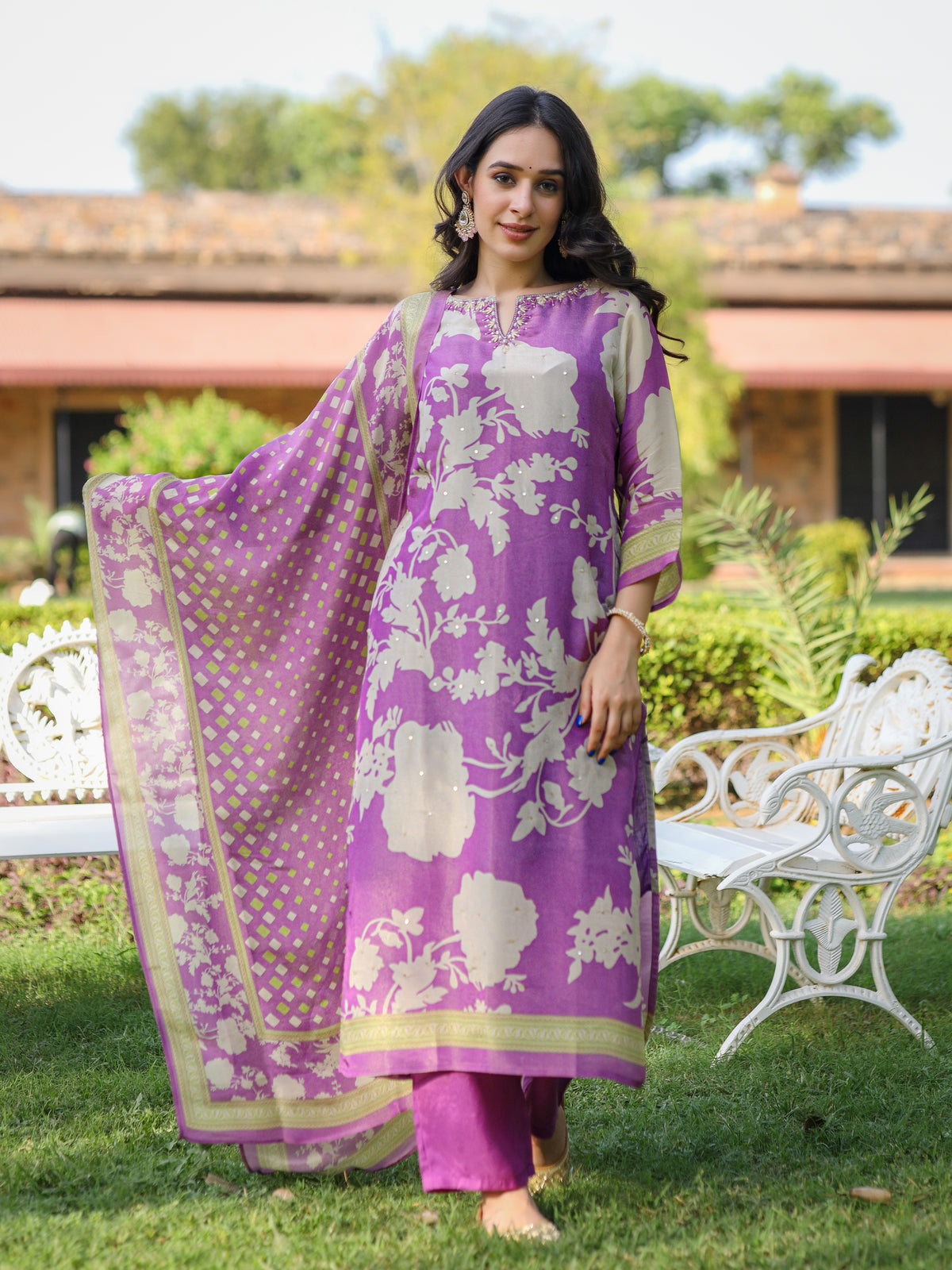 Lavendar Floral Shimmer Suit Set