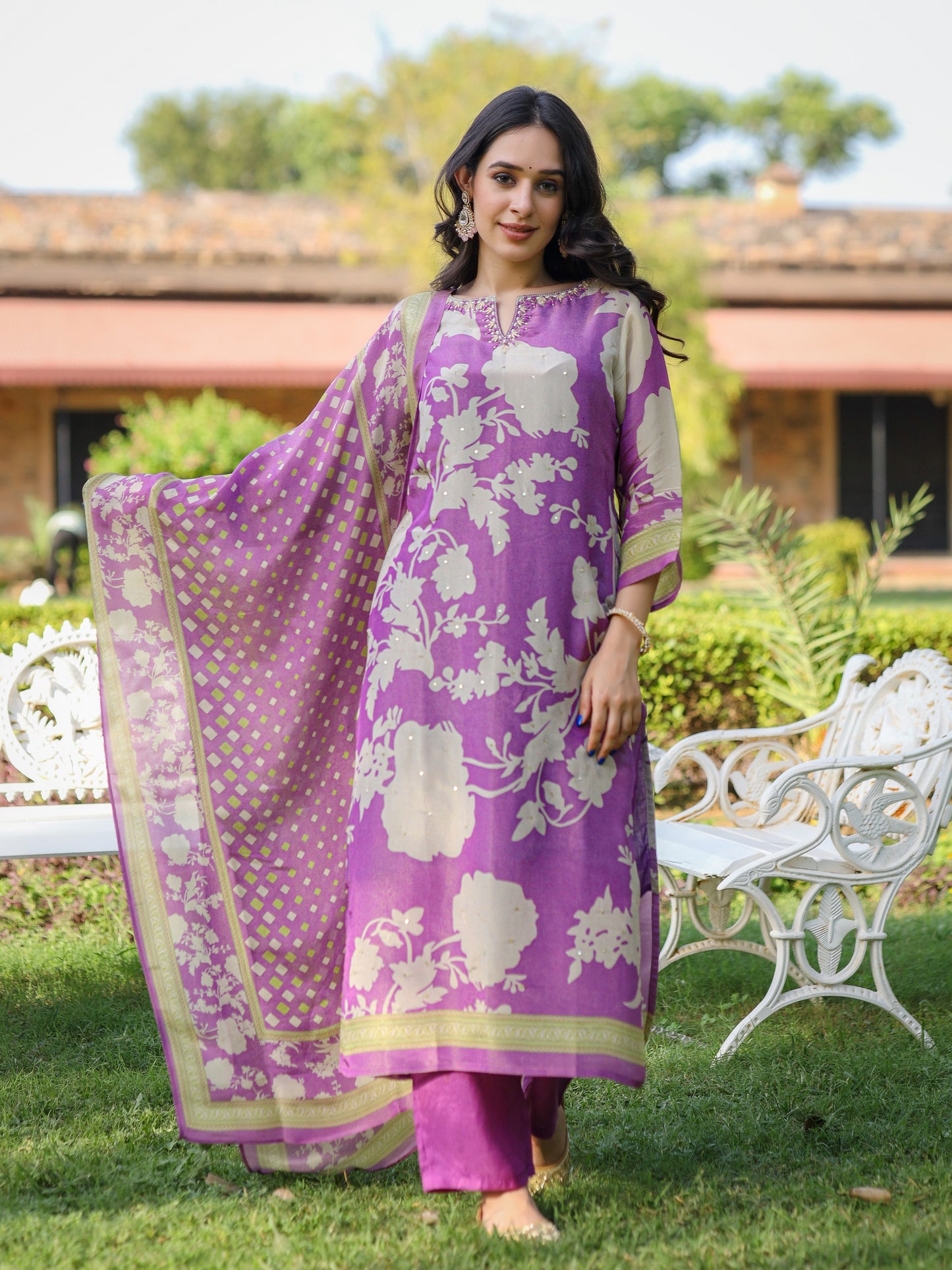 Lavender Floral Shimmer Suit Set