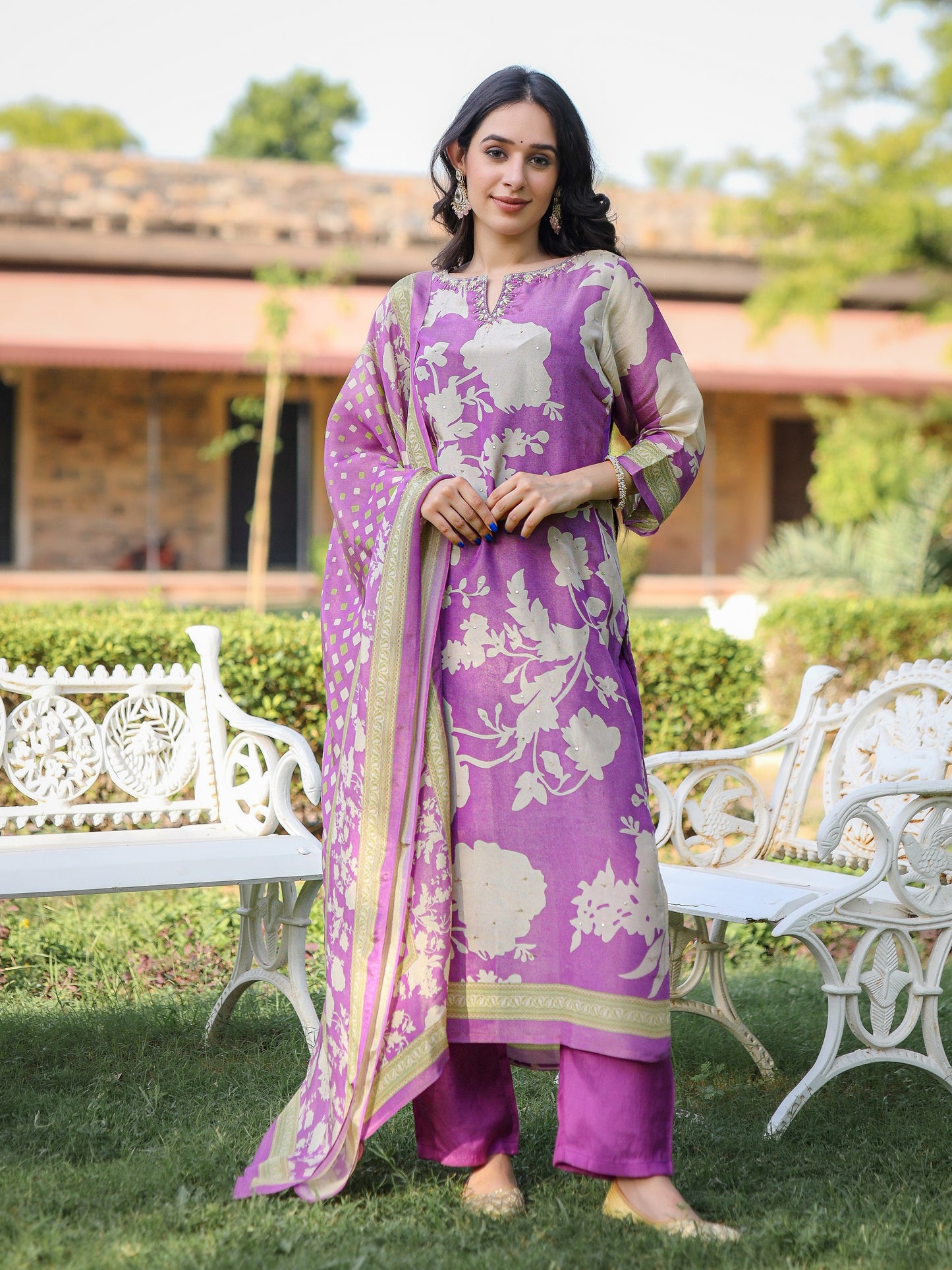 Lavender Floral Shimmer Suit Set