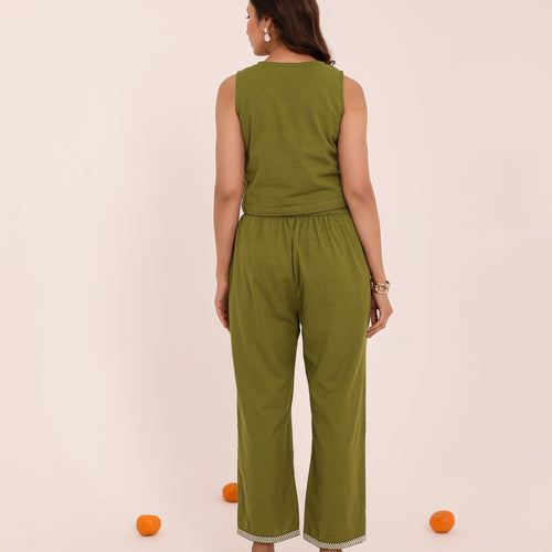 Olive Embroidered Vest Set
