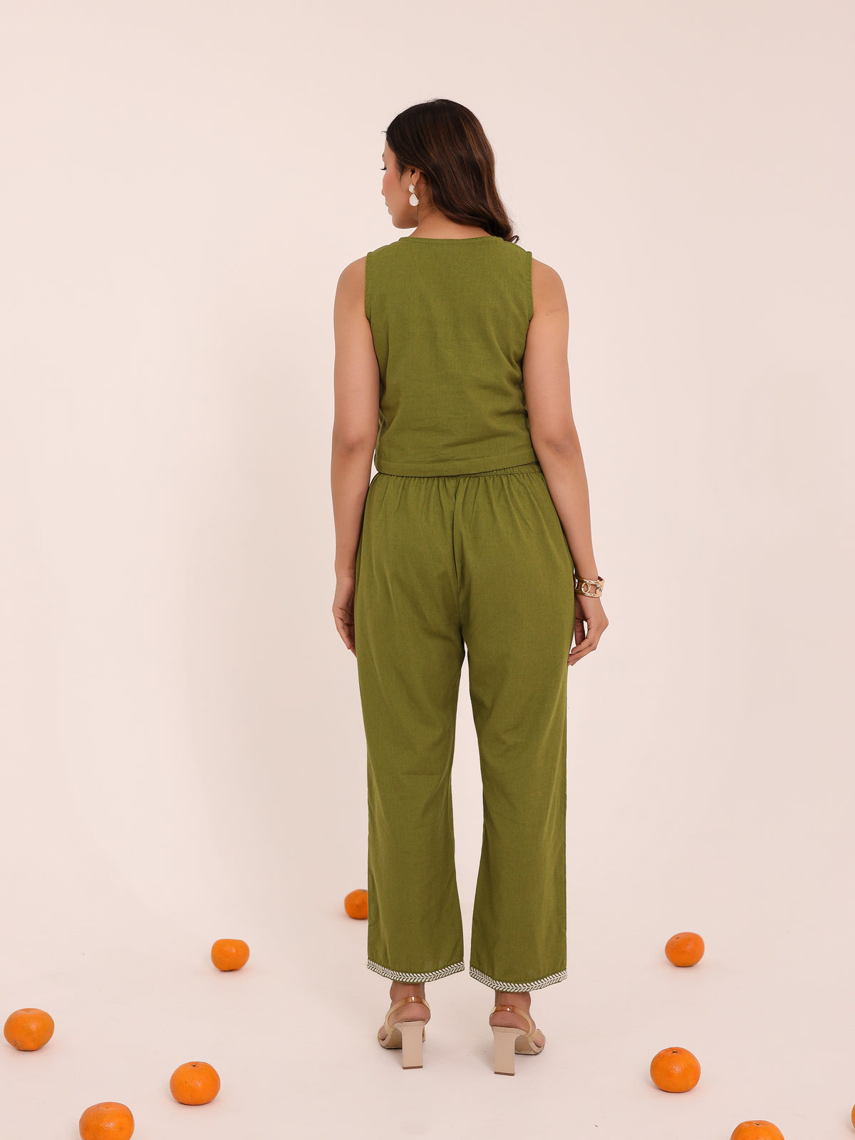 Olive Embroidered Vest Set