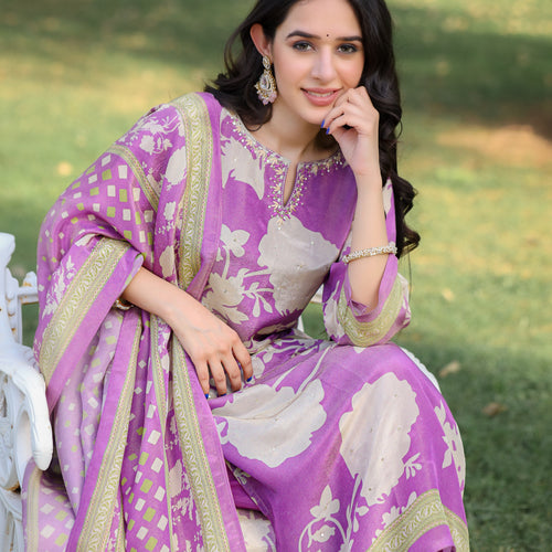 Lavendar Floral Shimmer Suit Set