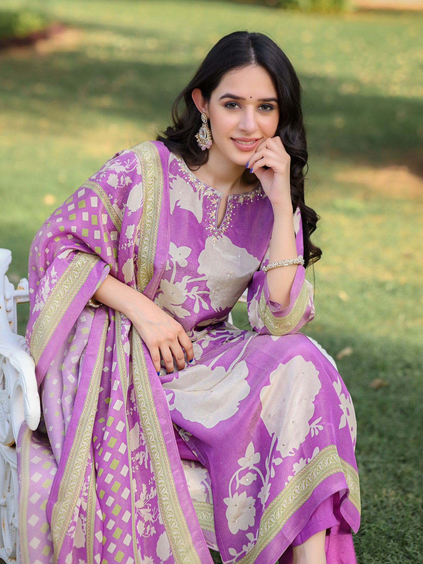 Lavender Floral Shimmer Suit Set