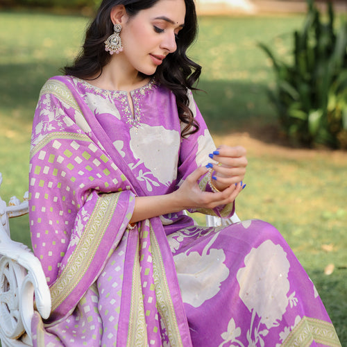Lavendar Floral Shimmer Suit Set