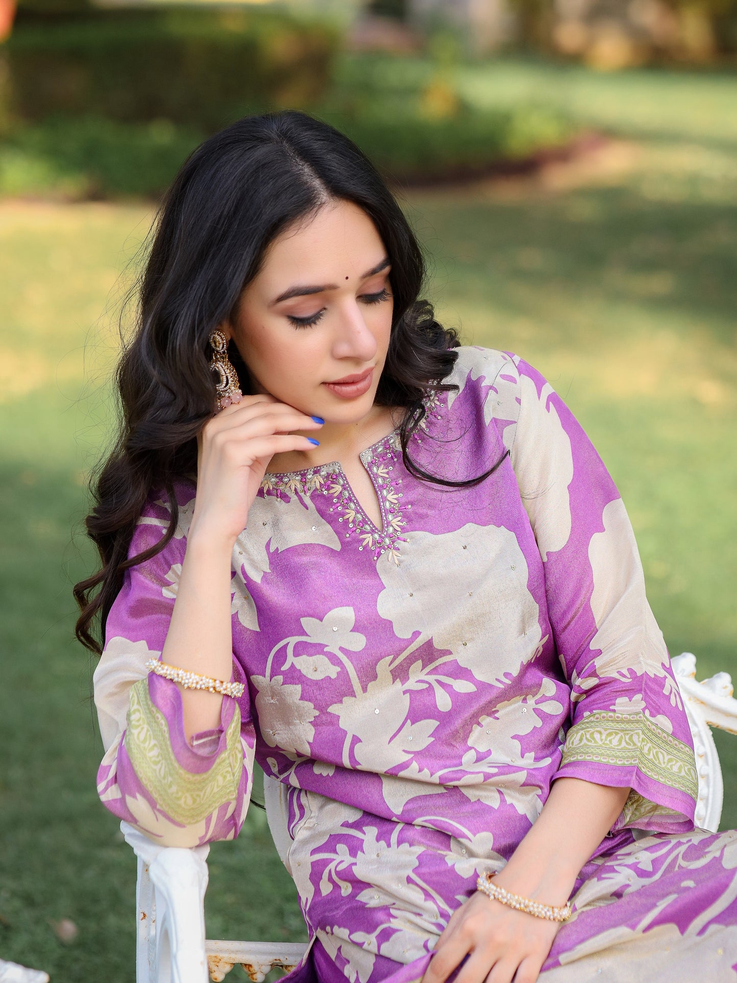 Lavender Floral Shimmer Suit Set