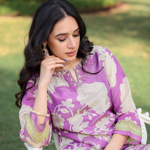 Lavendar Floral Shimmer Suit Set