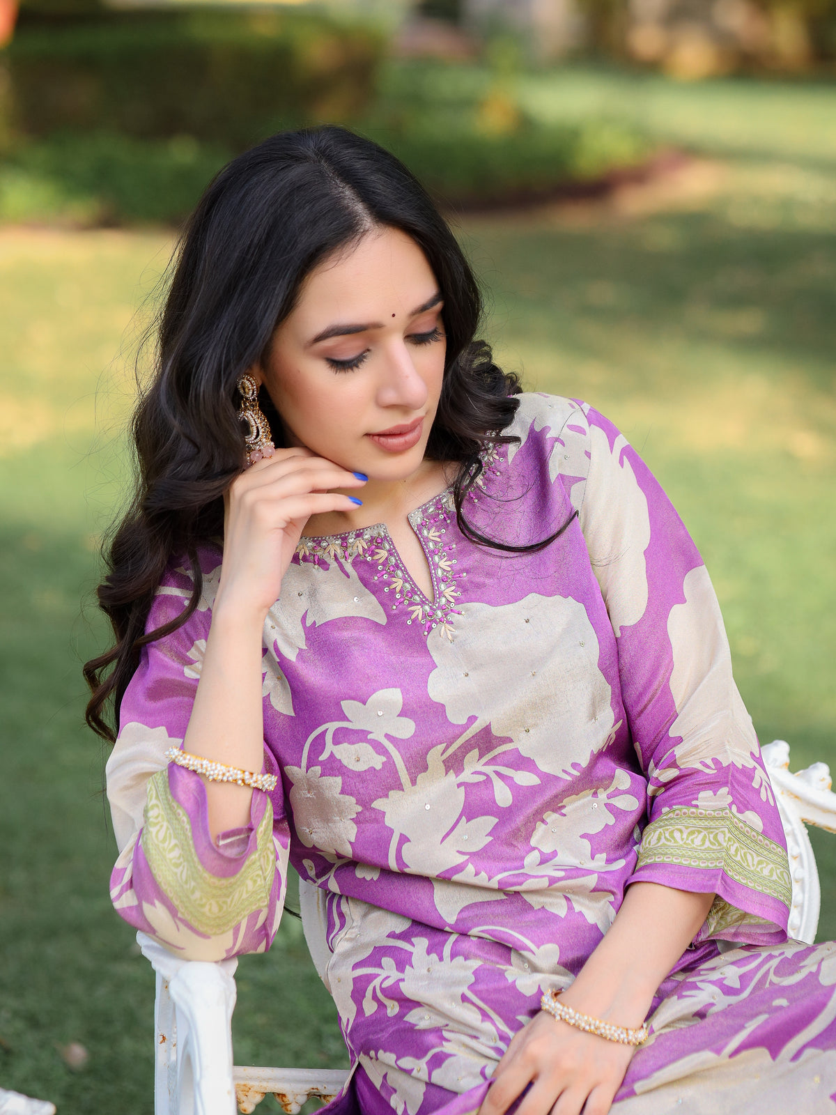 Lavendar Floral Shimmer Suit Set