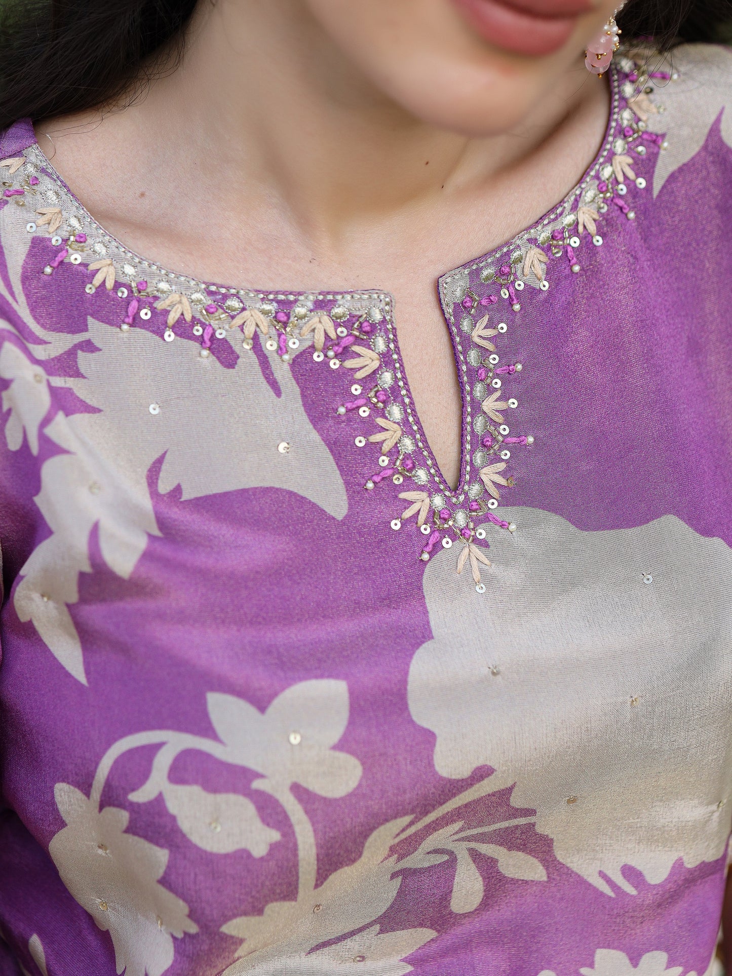 Lavender Floral Shimmer Suit Set