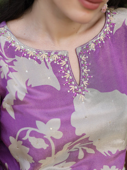 Lavender Floral Shimmer Suit Set