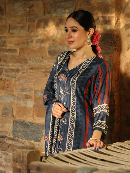 Blue Ajrakh Muslin Suit Set